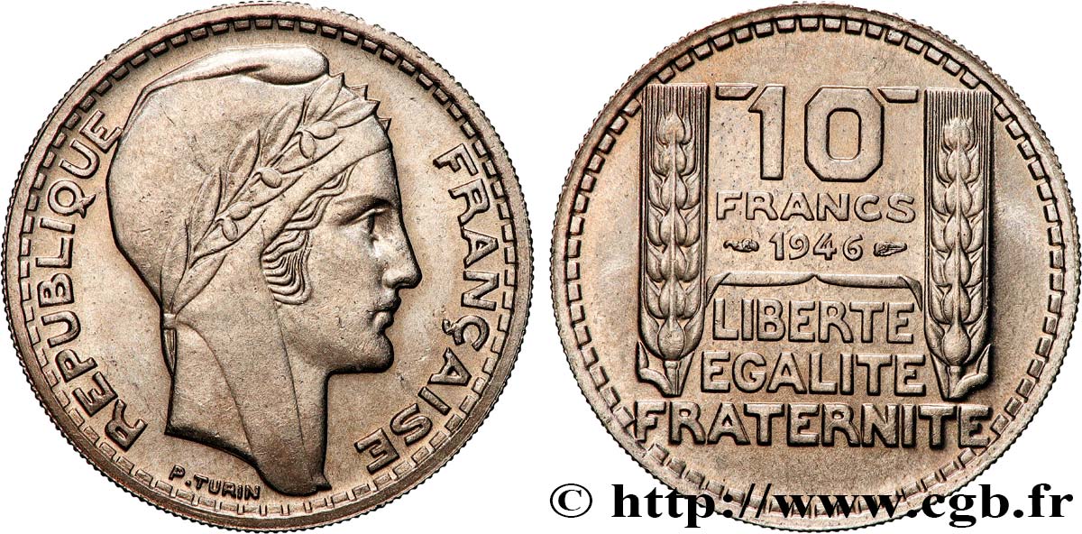 10 francs Turin, grosse tête, rameaux courts 1946  F.361A/2 EBC+ 