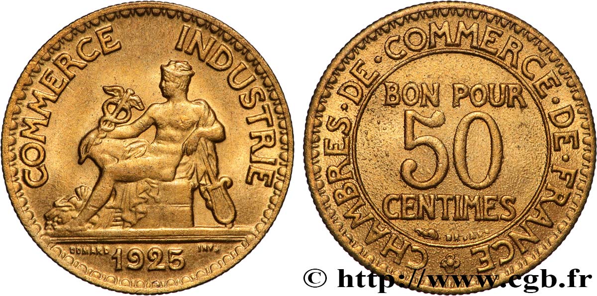 50 centimes Chambres de Commerce 1925 Paris F.191/7 EBC+ 