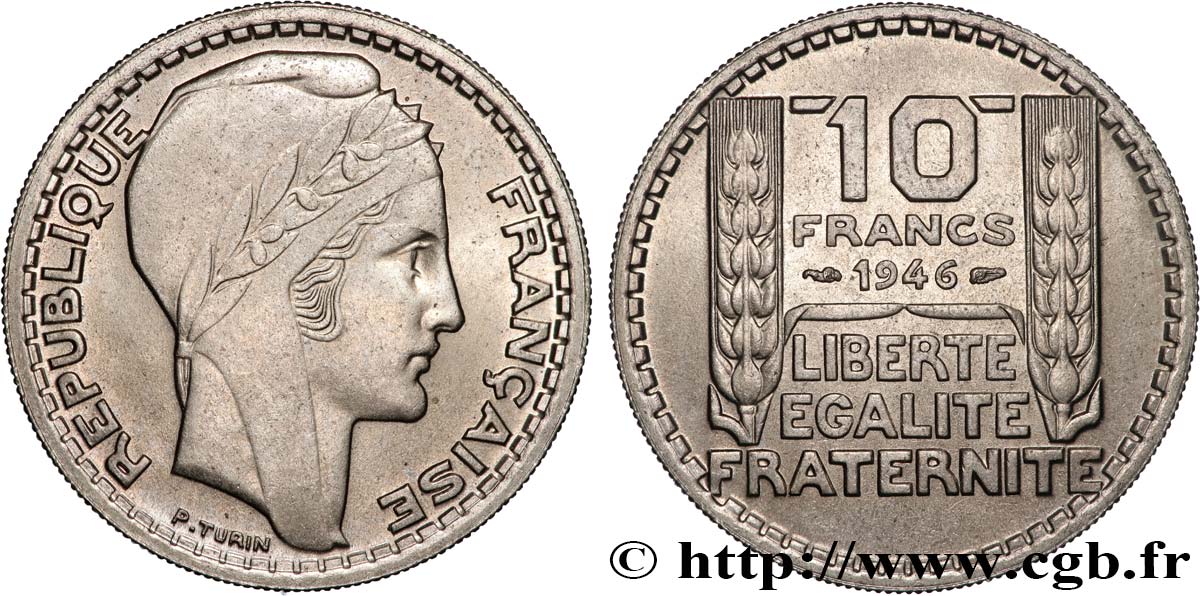 10 francs Turin, grosse tête, rameaux courts 1946  F.361A/2 SUP+ 