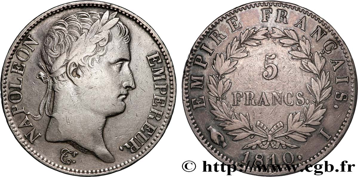 5 francs Napoléon Empereur, Empire français 1810 Limoges F.307/18 TB+ 