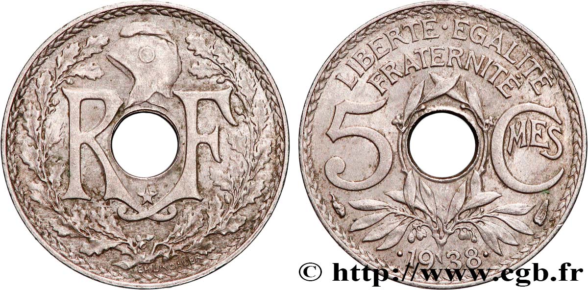 5 centimes Lindauer, maillechort, avec étoile 1938  F.123/1 fVZ 