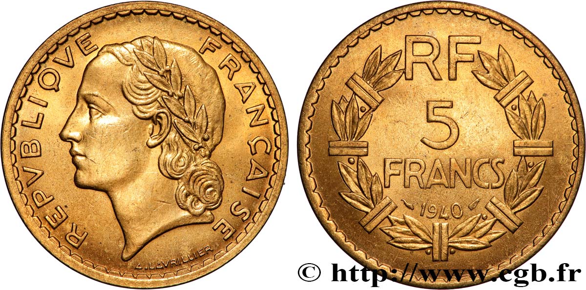 5 francs Lavrillier, bronze-aluminium 1940  F.337/4 VZ 