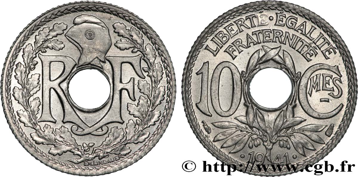 10 centimes Lindauer en zinc, Cmes souligné et millésime avec points 1941  F.140/2 ST65 