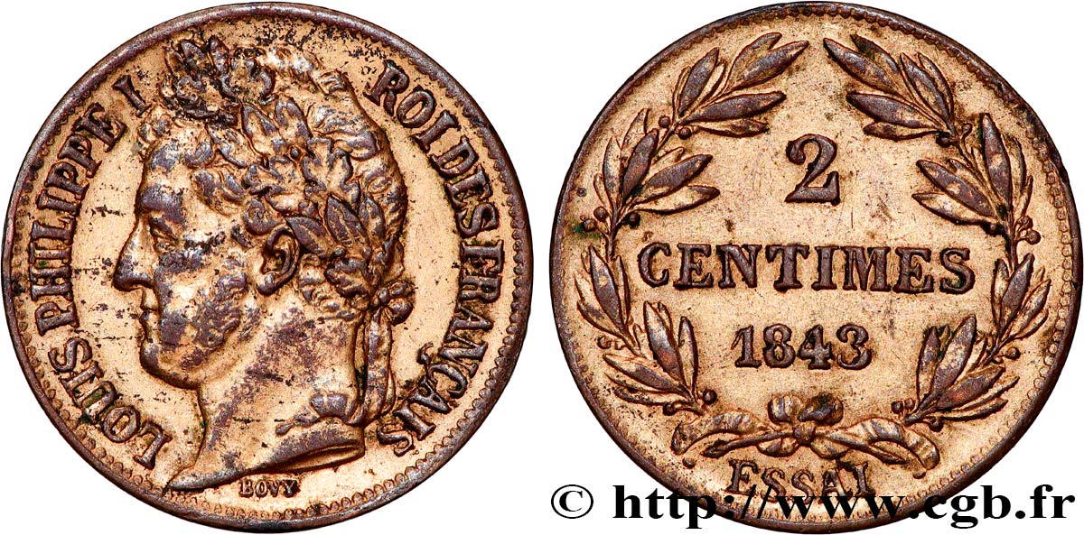 Essai de 2 centimes 1843  VG.2946  AU 