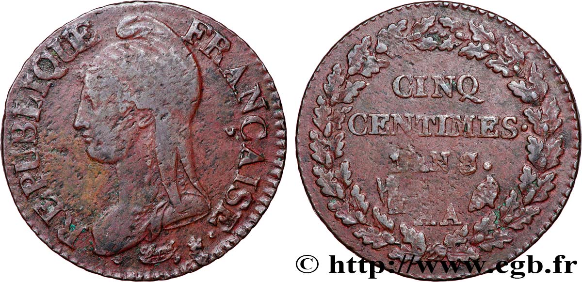 Cinq centimes Dupré, grand module 1800 Metz F.115/106 VF 