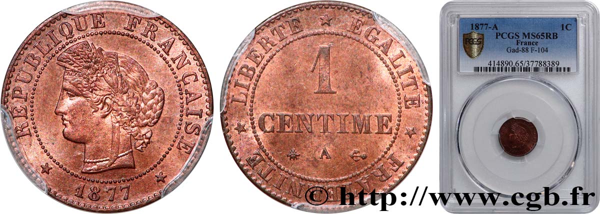 1 centime Cérès 1877 Paris F.104/6 ST65 PCGS