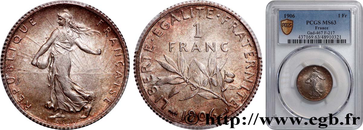 1 franc Semeuse 1906 Paris F.217/11 fST63 PCGS