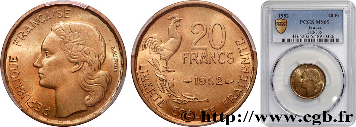 20 francs G. Guiraud 1952  F.402/9 MS65 PCGS