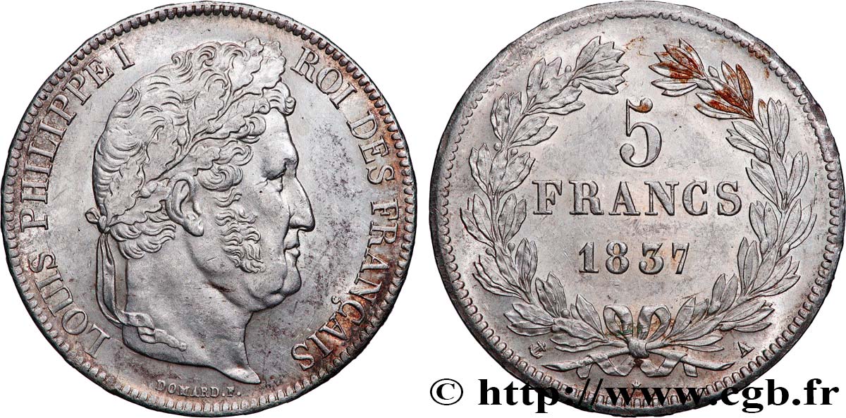 5 francs IIe type Domard 1837 Paris F.324/61 SUP 