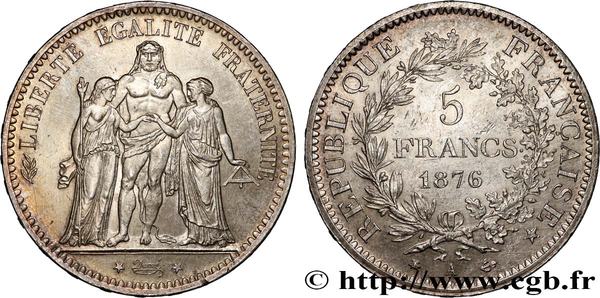 5 francs Hercule 1876 Paris F.334/17 SPL62 