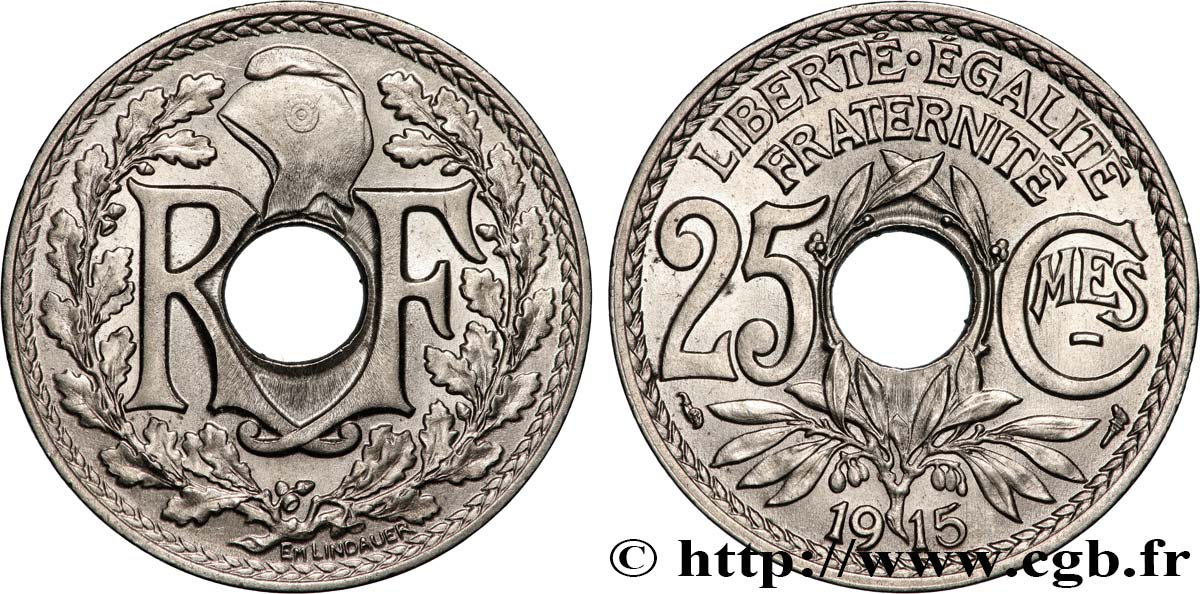 25 centimes Lindauer, Cmes souligné 1915  F.170/3 MS65 