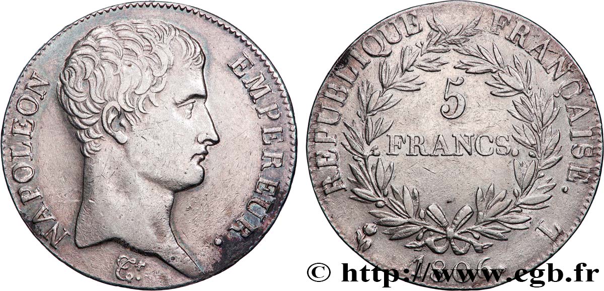 5 francs Napoléon Empereur, Calendrier grégorien 1806 Bayonne F.304/7 MBC+ 