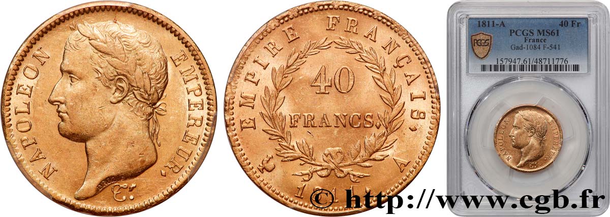 40 francs or Napoléon tête laurée, Empire français 1811 Paris F.541/6 EBC61 PCGS