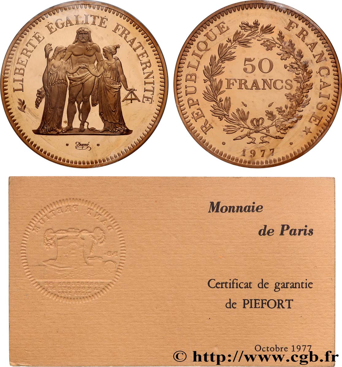 Piéfort en Or de 50 francs Hercule  1977 Pessac GEM.223 P2 FDC 