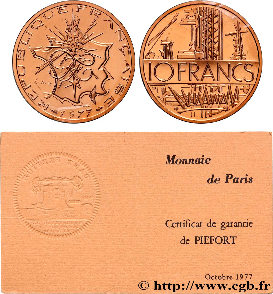 Piéfort en Or de 10 francs Mathieu, tranche B 1977 Pessac GEM.186 P3 MS 