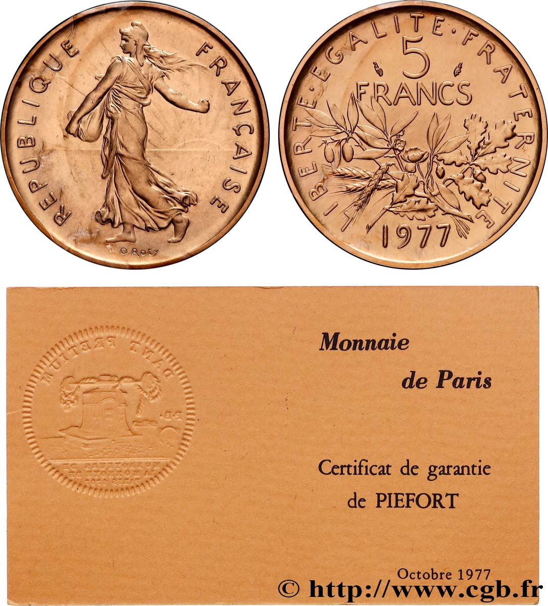 Piéfort en Or de 5 francs Semeuse 1977 Pessac GEM.154 P3 FDC 