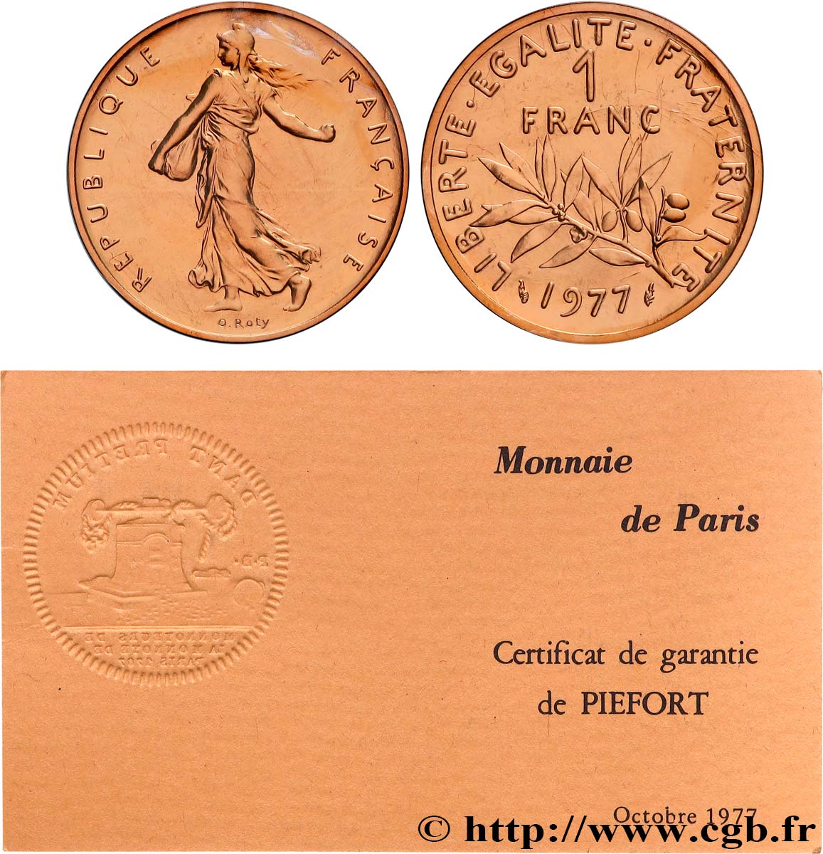 Piéfort en Or de 1 franc Semeuse 1977 Pessac GEM.104 P3 FDC 