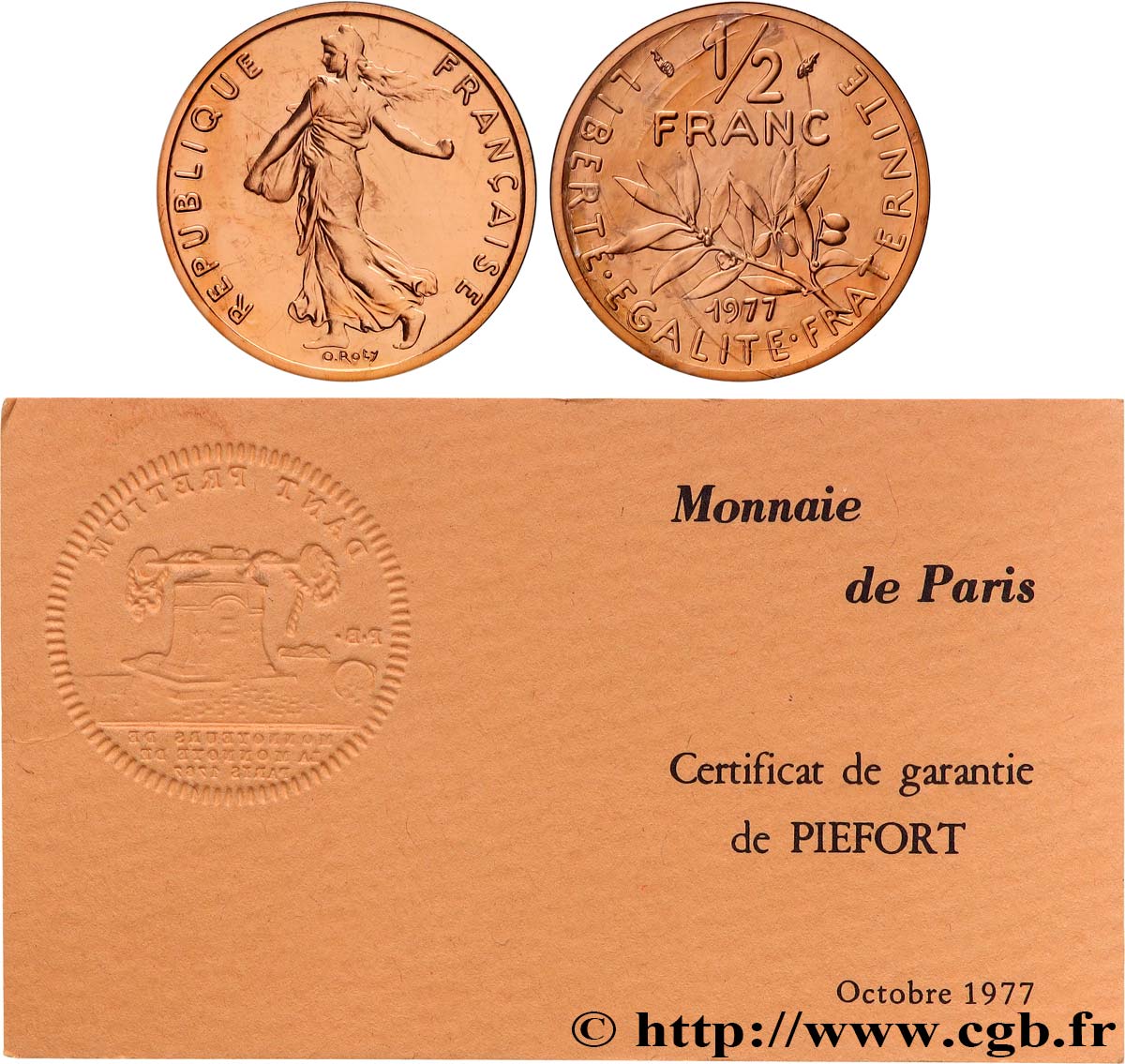 Piéfort en Or de 1/2 franc Semeuse 1977 Pessac GEM.91 P3 FDC 