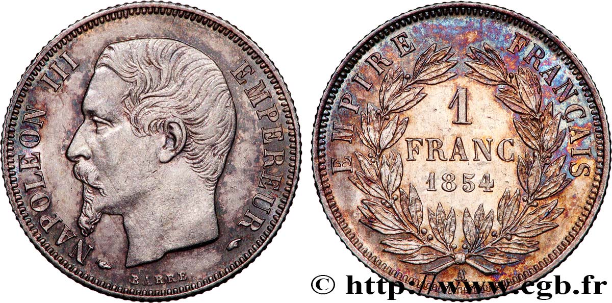 1 franc Napoléon III, tête nue 1854 Paris F.214/2 SPL 