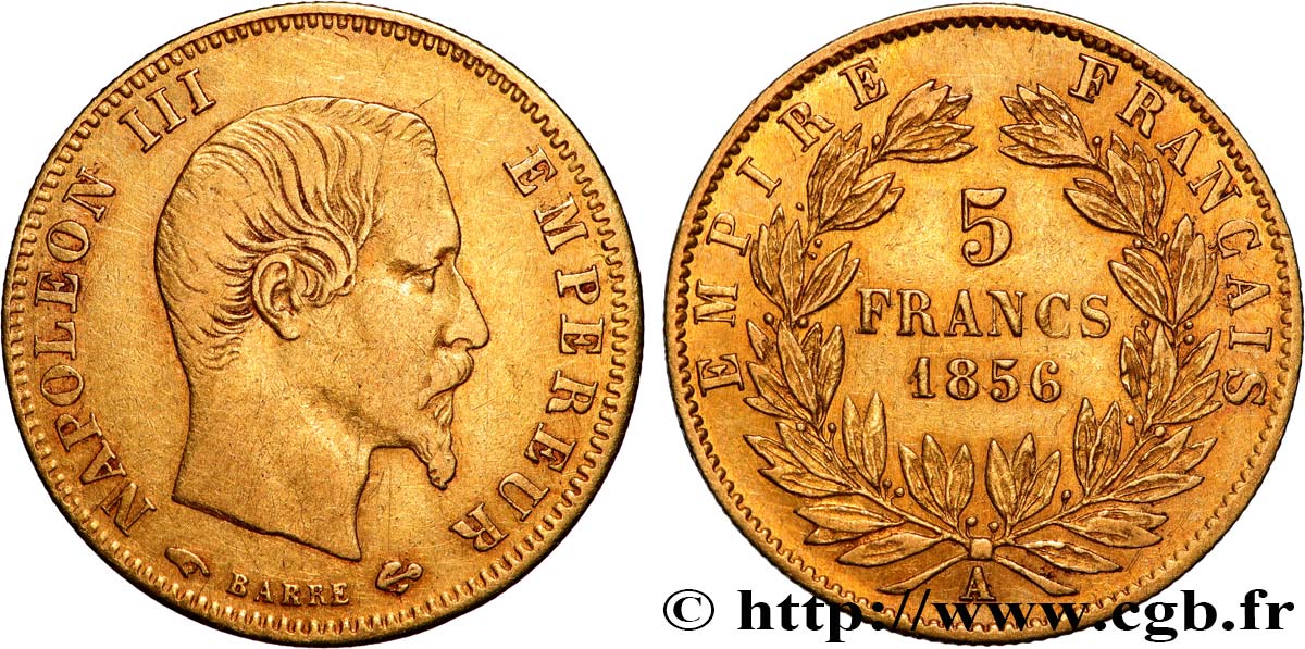 5 francs or Napoléon III, tête nue, grand module 1856 Paris F.501/2 TTB 