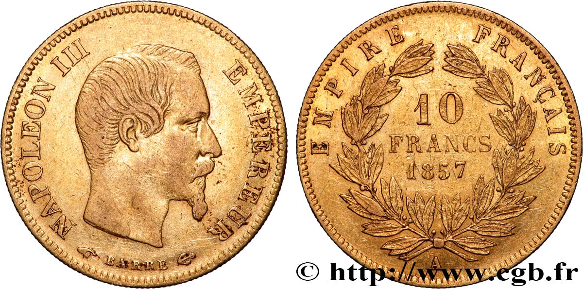 10 francs or Napoléon III, tête nue 1857 Paris F.506/4 XF 