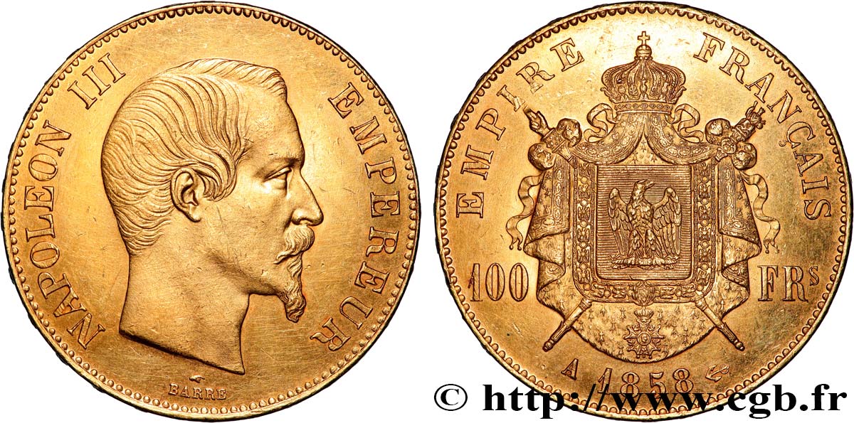 100 francs or Napoléon III, tête nue 1858 Paris F.550/5 SPL 