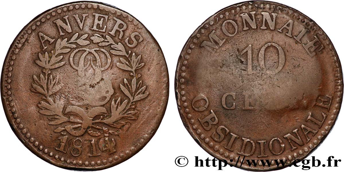 10 cent. Anvers au double L, frappe de l’arsenal de la marine 1814  Anvers F.130D/1 VF 