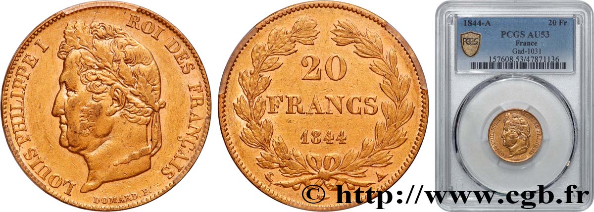 20 francs Louis-Philippe, Domard 1844 Paris F.527/31 BB53 PCGS