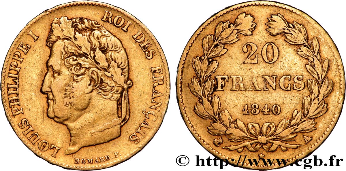 20 francs or Louis-Philippe, Domard 1840 Paris F.527/22 TTB 