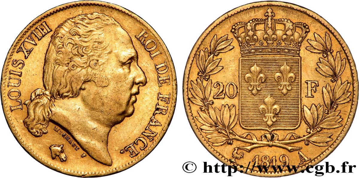 20 francs or Louis XVIII, tête nue 1819 Paris F.519/15 SS 