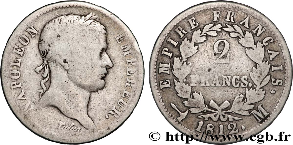 2 francs Napoléon Ier tête laurée, Empire français 1812 Toulouse F.255/46 MB15 