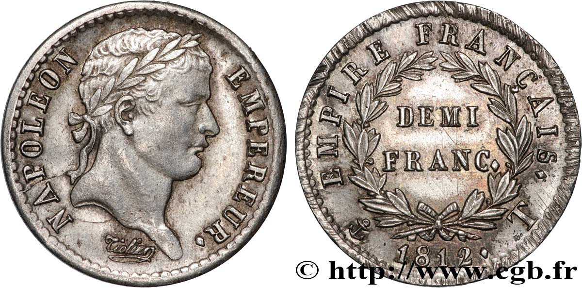 Demi-franc Napoléon Ier tête laurée, Empire français 1812 Nantes F.178/45 EBC 