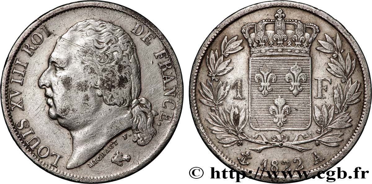 1 franc Louis XVIII 1822 Paris F.206/40 BC 