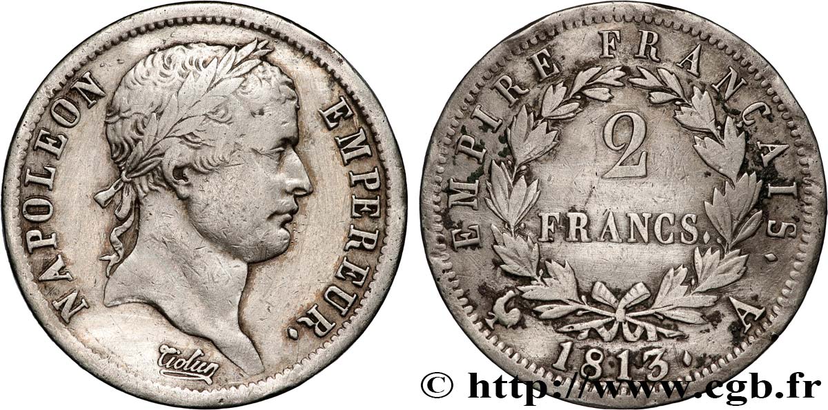 2 francs Napoléon Ier tête laurée, Empire français 1813 Paris F.255/52 TB 