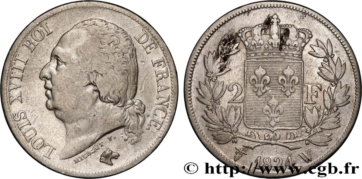 2 francs Louis XVIII 1824 Lille F.257/62 VF 