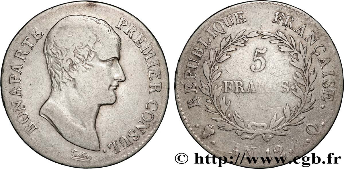 5 francs Bonaparte Premier Consul 1804 Perpignan F.301/23 MB 