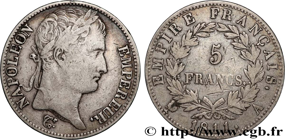 5 francs Napoléon Empereur, Empire français 1811 Paris F.307/27 MB 