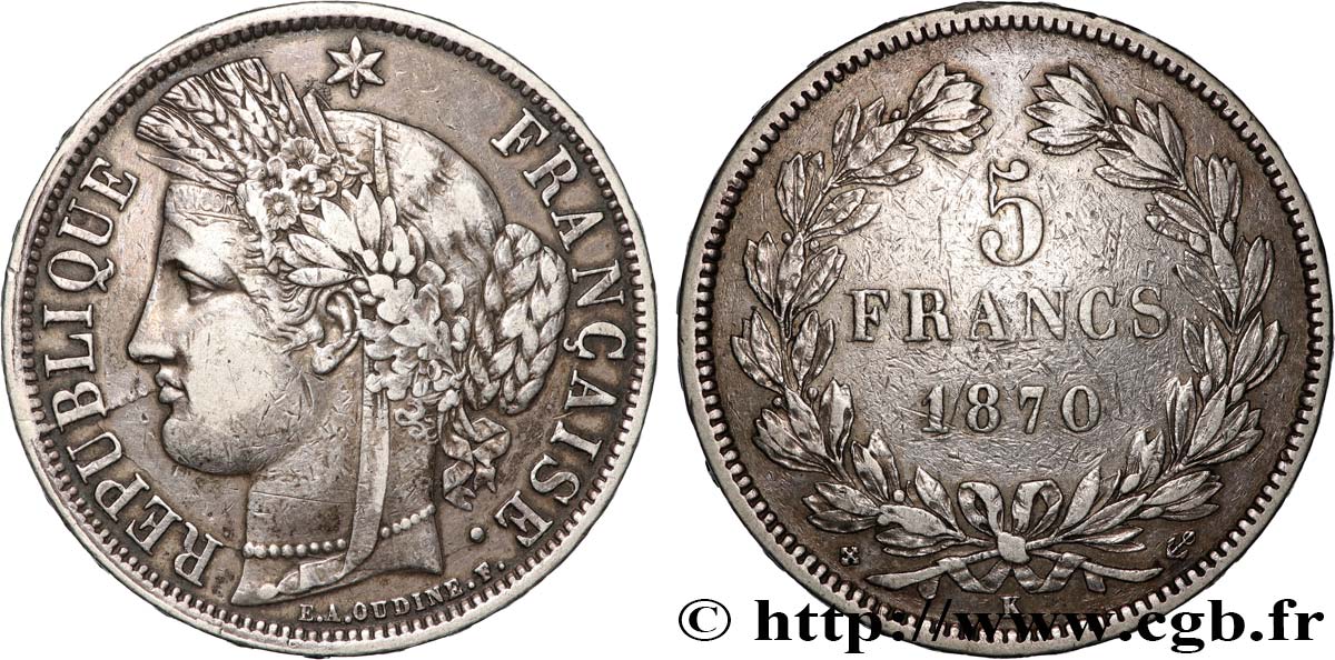 5 francs Cérès, sans légende 1870 Bordeaux F.332/2 TTB 