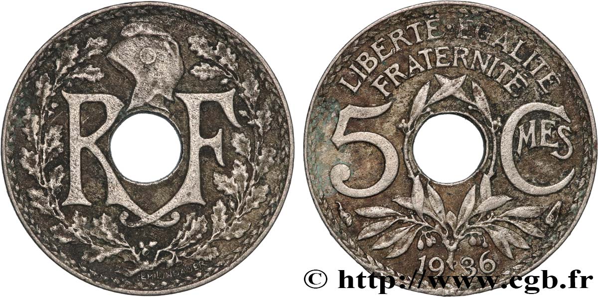 5 centimes Lindauer, petit module 1936 Paris F.122/19 MBC 