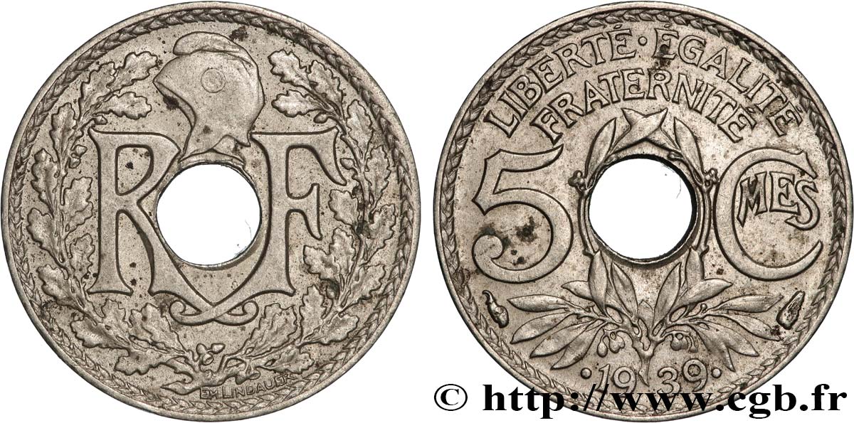 5 centimes Lindauer, maillechort 1939 Paris F.123A/3 EBC 