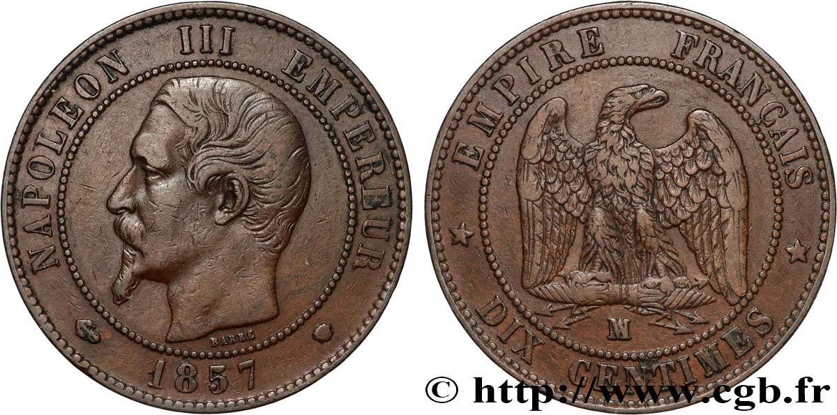 Dix centimes Napoléon III, tête nue 1857 Marseille F.133/45 XF 