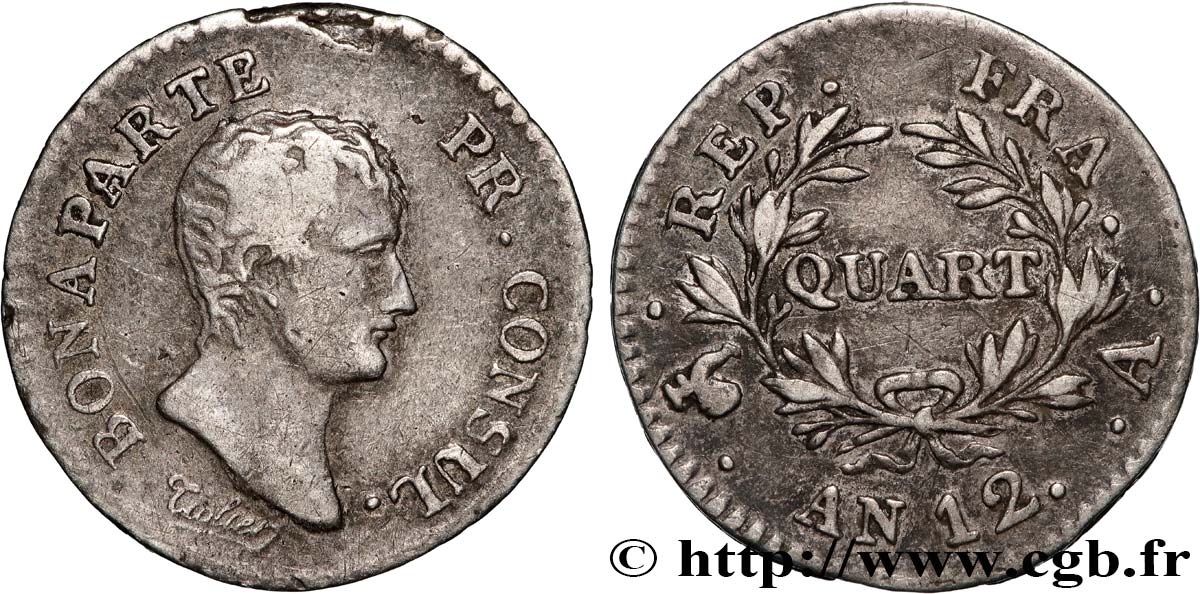 Quart (de franc) Bonaparte Premier Consul 1804 Paris F.157/1 BC+ 