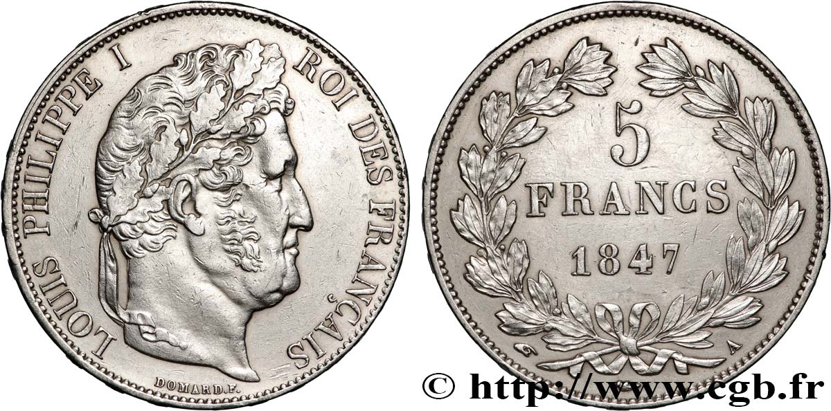 5 francs IIIe type Domard 1847 Paris F.325/14 EBC 