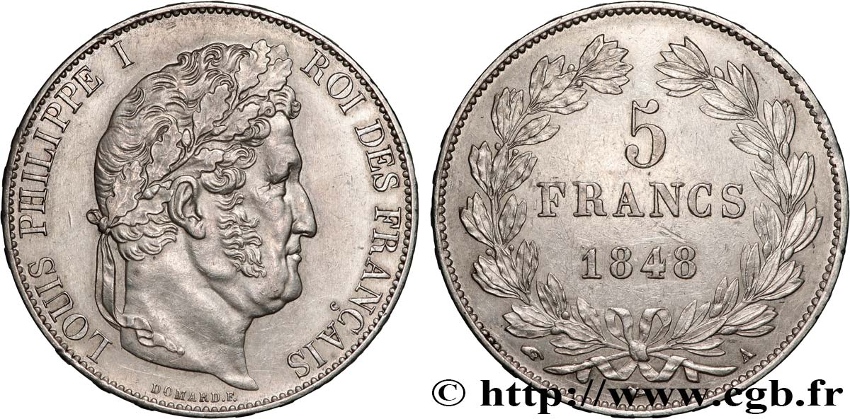 5 francs IIIe type Domard 1848 Paris F.325/17 VZ 