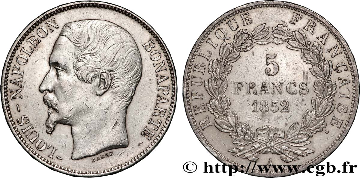 5 francs Louis-Napoléon, 1er type 1852 Paris F.329/1 AU 