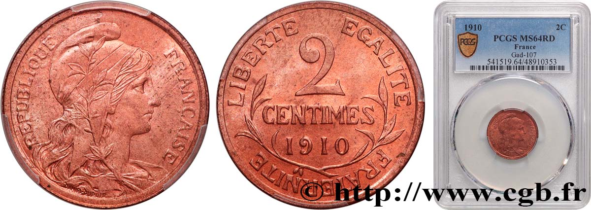 2 centimes Daniel-Dupuis 1910 Paris F.110/13 SPL64 PCGS