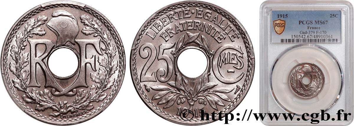 25 centimes Lindauer, Cmes souligné 1915  F.170/3 MS67 PCGS