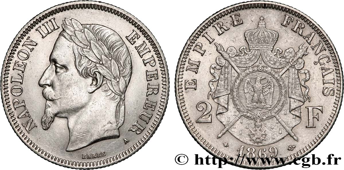 2 francs Napoléon III, tête laurée  1869 Paris F.263/10 TTB+ 