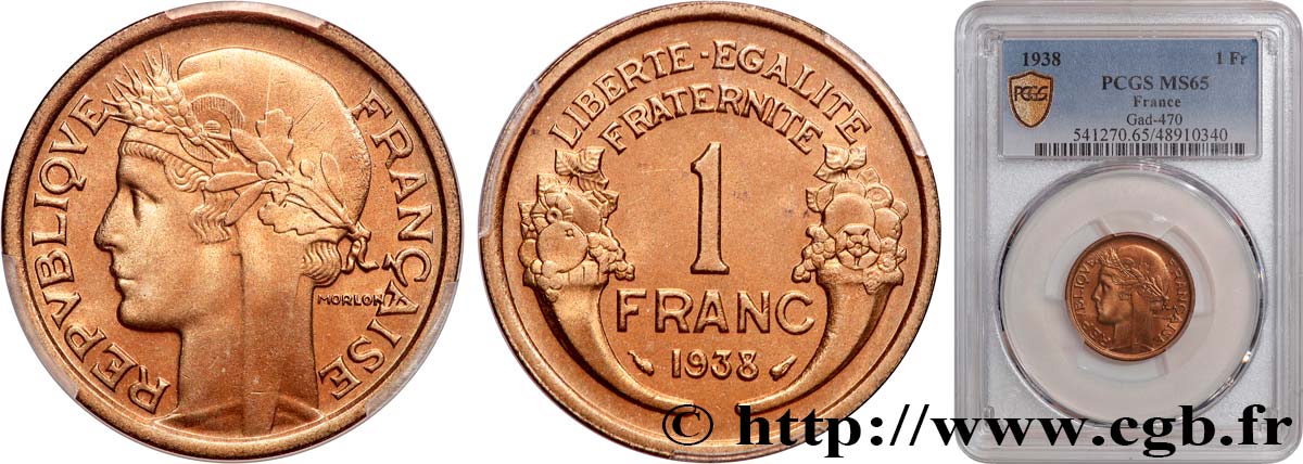 1 franc Morlon 1938 Paris F.219/9 MS65 PCGS