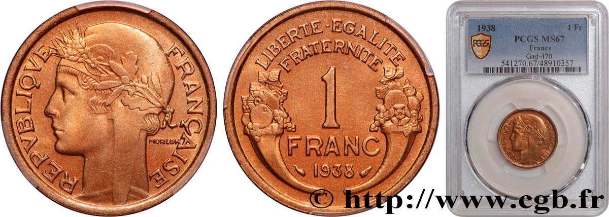 1 franc Morlon 1938 Paris F.219/9 MS67 PCGS